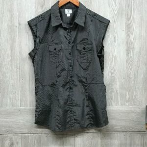 Worthington Black White Pinstriped Sleelevess BB56